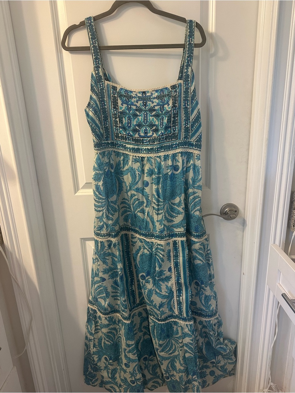 Joie Teal and Cream Printed Maxi Dress